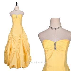 Vintage McClintock Prom Dress Maxi Ball Gown 4 Yellow Princess Belle 90s Fairy